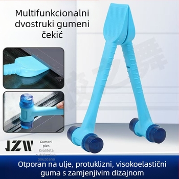 Čekić s čeličnim jezgrom i kožnim držalom – dvostruki montažni alat za pločice i okvire vrata/prozora; plastična lopatica i gumeni brtvni trak