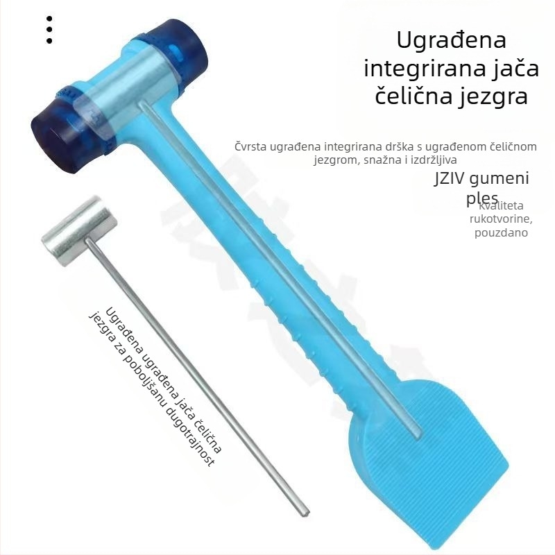 Čekić s čeličnim jezgrom i kožnim držalom – dvostruki montažni alat za pločice i okvire vrata/prozora; plastična lopatica i gumeni brtvni trak