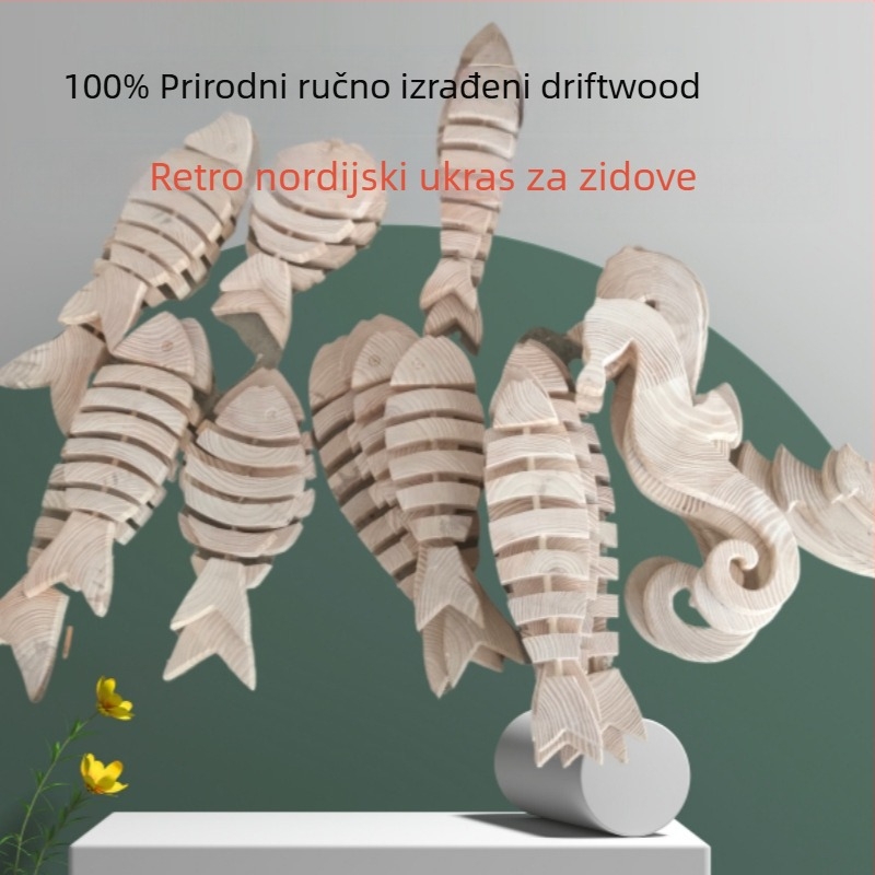 Drveni riblji zidni ukras - pastoralni nordijski rustikalni američki seoski stil (Materijal: Drvo; Kategorija: ručni ukras; Stil: Pastoralni)