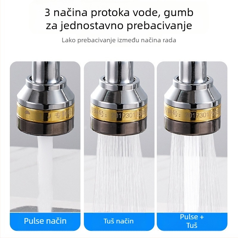 Proširenje za kuhinjsku slavinu s polu bakrom, trokoraka mlaznica, jednadjelno upravljanje, navojna ugradnja, univerzalna rotirajuća glavica protiv prskanja (površina elektroplatiniranje; materijali ABS+bakar / ABS+bakar+nehrđajući čelik; radna temperatura