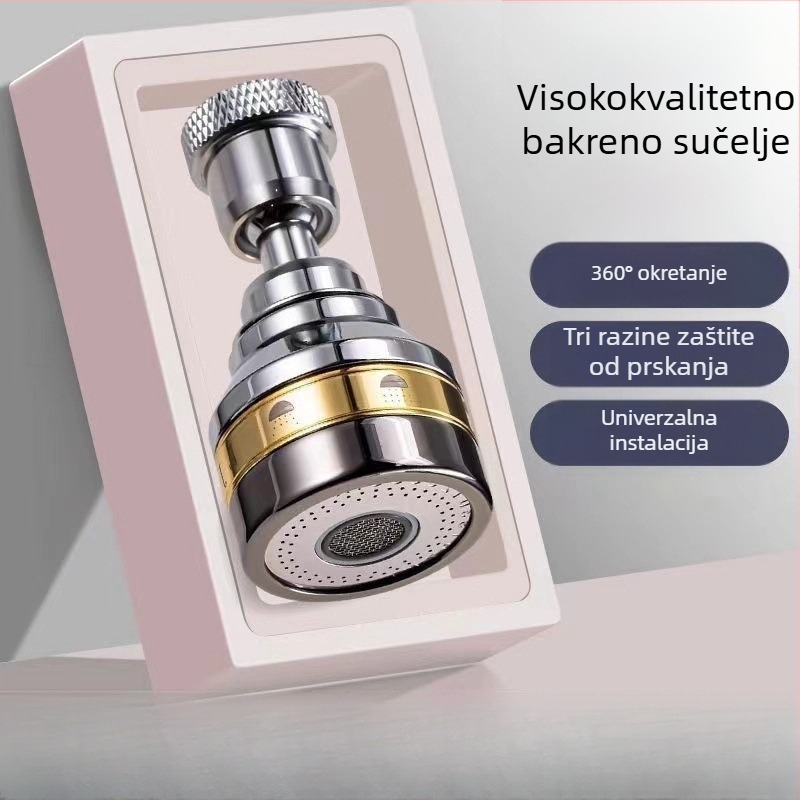 Proširenje za kuhinjsku slavinu s polu bakrom, trokoraka mlaznica, jednadjelno upravljanje, navojna ugradnja, univerzalna rotirajuća glavica protiv prskanja (površina elektroplatiniranje; materijali ABS+bakar / ABS+bakar+nehrđajući čelik; radna temperatura