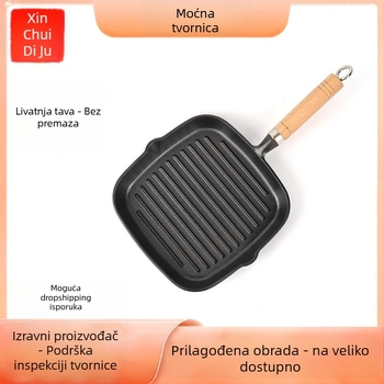 Tava od lijevanog željeza za steak – nepremazana, za prženje steakova, kompatibilna s plinskim i indukcijskim pločama, model 24