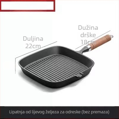 Tava od lijevanog željeza za steak – nepremazana, za prženje steakova, kompatibilna s plinskim i indukcijskim pločama, model 24