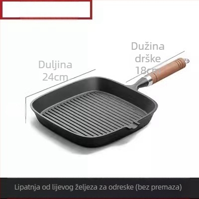 Tava od lijevanog željeza za steak – nepremazana, za prženje steakova, kompatibilna s plinskim i indukcijskim pločama, model 24