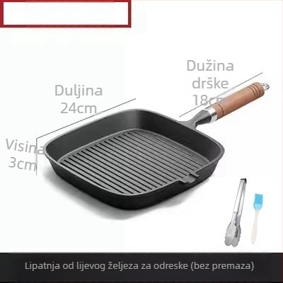 Tava od lijevanog željeza za steak – nepremazana, za prženje steakova, kompatibilna s plinskim i indukcijskim pločama, model 24