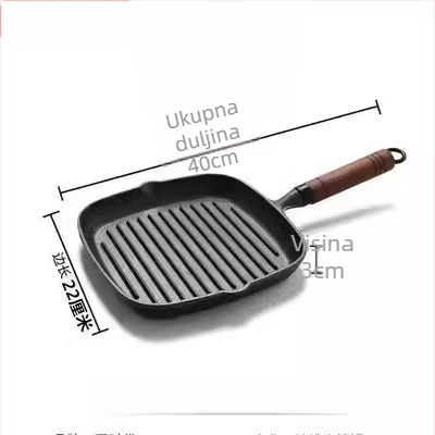 Tava od lijevanog željeza za steak – nepremazana, za prženje steakova, kompatibilna s plinskim i indukcijskim pločama, model 24