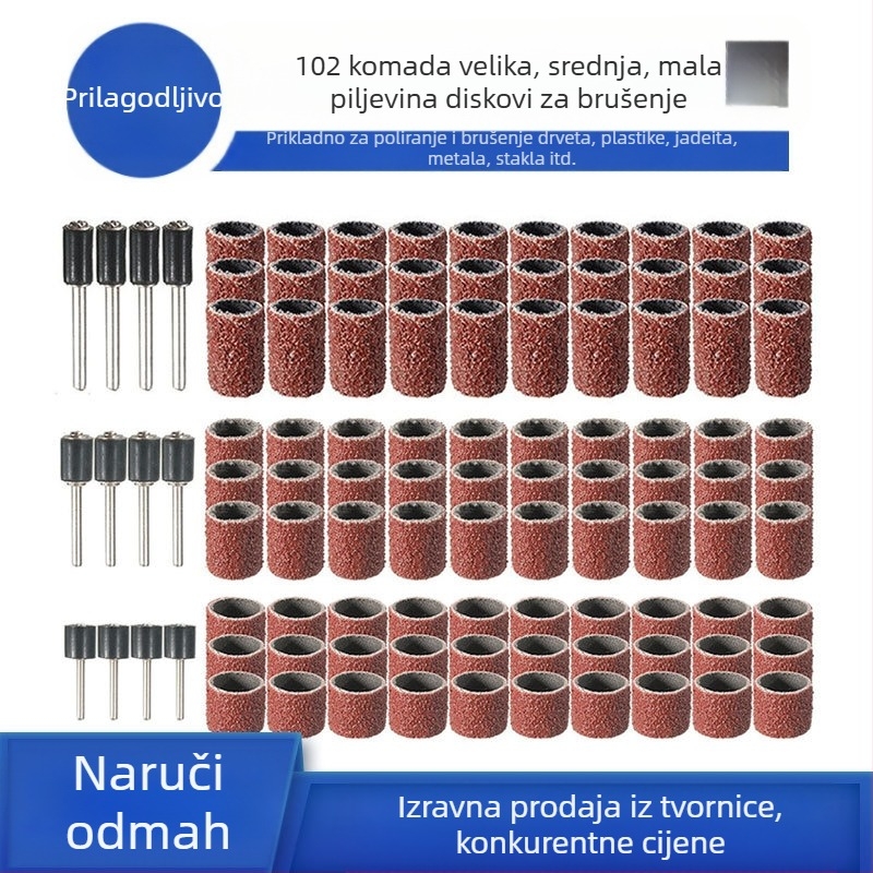 Set glava za njegu noktiju, 102 komada, Materijal: brusni papir, Marke Jia Shiteng, Osovine promjera 1/2 i 3/8