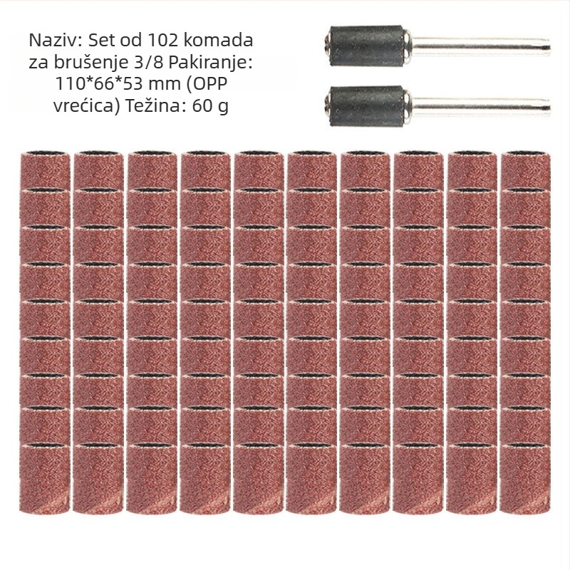 Set glava za njegu noktiju, 102 komada, Materijal: brusni papir, Marke Jia Shiteng, Osovine promjera 1/2 i 3/8