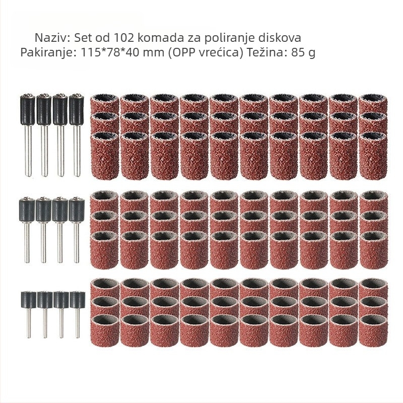 Set glava za njegu noktiju, 102 komada, Materijal: brusni papir, Marke Jia Shiteng, Osovine promjera 1/2 i 3/8