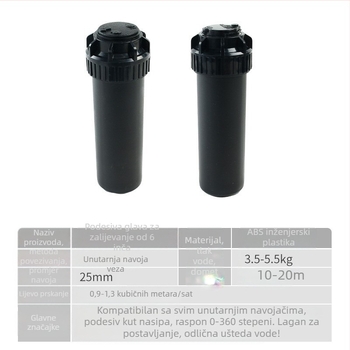 Podzemni teleskopski raspršivač, 360° rotacija za navodnjavanje vrtova, travnjaka i zelene (plastika)