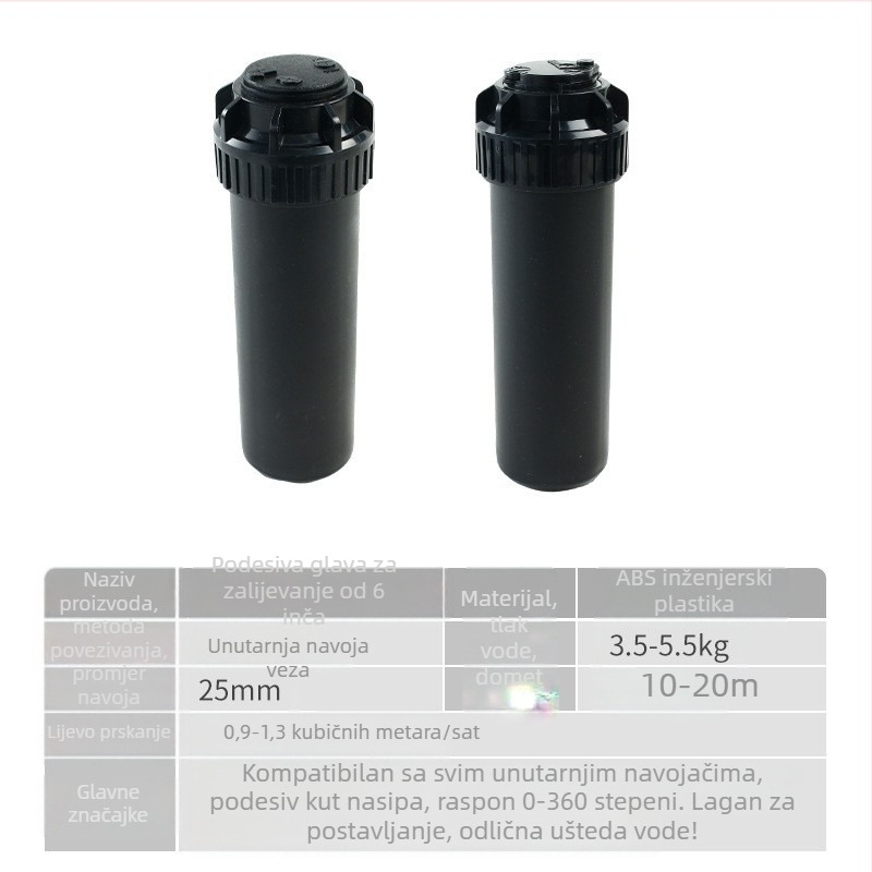 Podzemni teleskopski raspršivač, 360° rotacija za navodnjavanje vrtova, travnjaka i zelene (plastika)