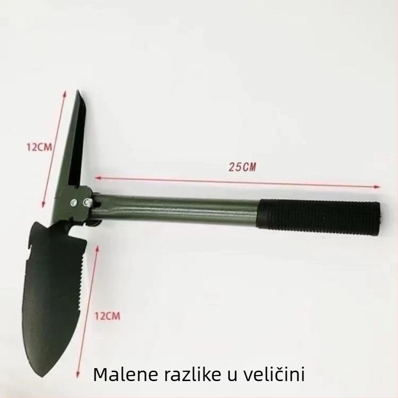 Sklopiva vojna lopata od mangan čelika, za vanjsku upotrebu, ribolov i obranu, montirana na automobil