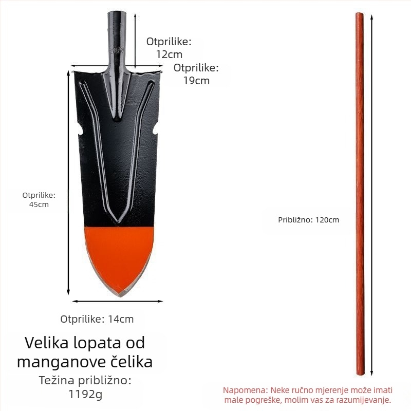 Poljoprivredna lopata za vrt i vanjske radove — mangan čelik, za kopanje korijena drveća, tla i rovova