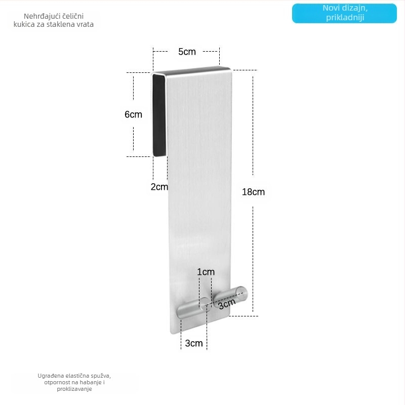 Vješalica za kupaonu od nehrđajućeg čelika 304 za staklena vrata, stražnji način montaže bez bušenja, odvojiva metalna vješalica s jednim kukom, nosivost 5 kg, moderni minimalistički dizajn