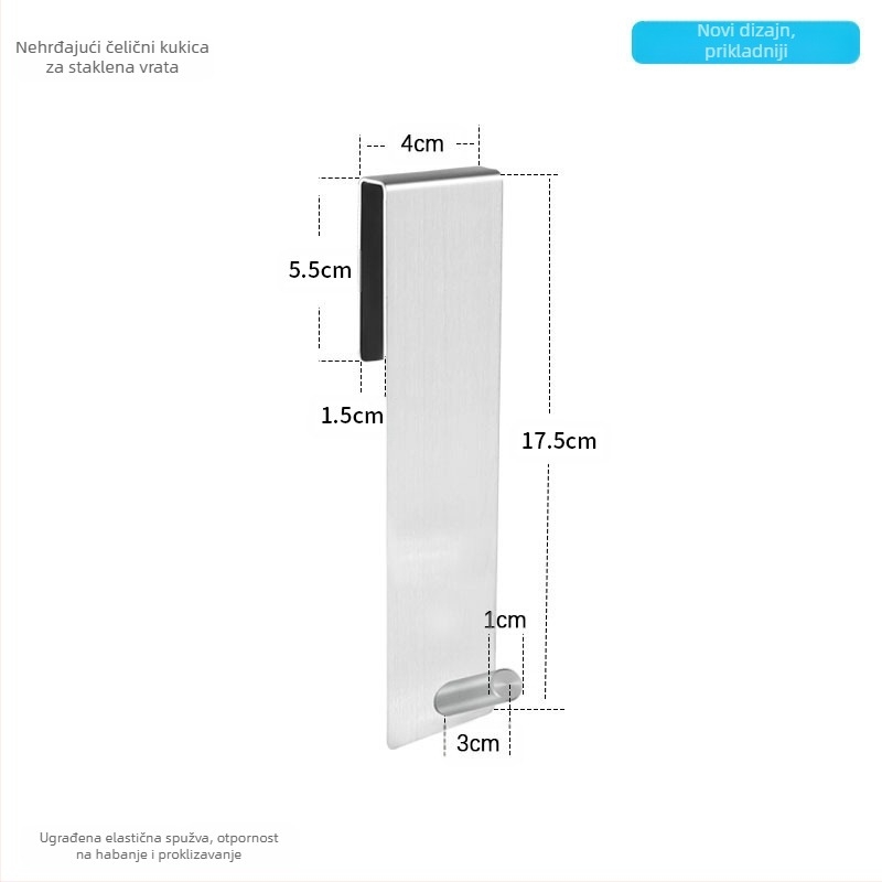 Vješalica za kupaonu od nehrđajućeg čelika 304 za staklena vrata, stražnji način montaže bez bušenja, odvojiva metalna vješalica s jednim kukom, nosivost 5 kg, moderni minimalistički dizajn