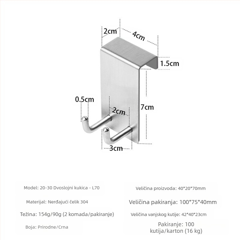 Vješalica za kupaonu od nehrđajućeg čelika 304 za staklena vrata, stražnji način montaže bez bušenja, odvojiva metalna vješalica s jednim kukom, nosivost 5 kg, moderni minimalistički dizajn