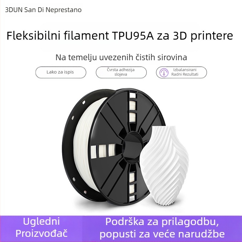 TPU 95A fleksibilni filament za 3D pisače, kružni presjek, diskastog oblika, gustoća 1.10-1.25 g/cm³, 1 kg