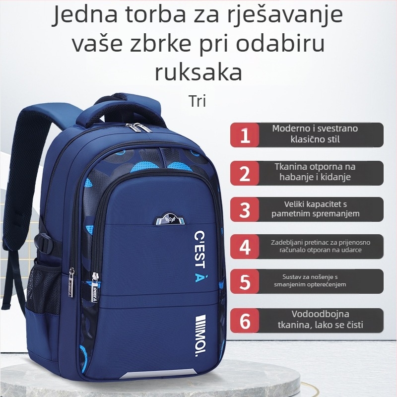 2024 novi dječji školski ranac za dječake – veliki kapacitet, izdržljiv poliester, Long An Fu