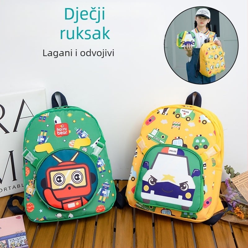 Dječji ruksak s odvojivim dizajnom i uzorkom autom, unisex, najlon, proširiva funkcija, zakrivljene naramenice