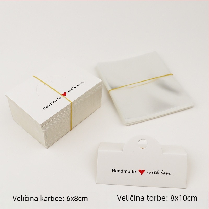 Set za pakiranje nakita – DIY kartice za pakiranje, 100 kartica + 100 ravnih džepova, papir-karton, prozirno pakiranje
