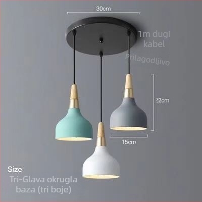 Skandinavska troglava metalna viseća svjetiljka s LED-om, 220V, model AL0038