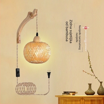 Zidna lampa s bambusovim pletenim abažura, drveni umjetnički dizajn, inspirirano tea house, japanski stil retro, kreativna lampa za spavaću sobu, 220V, 3C certifikat 2023010105591769