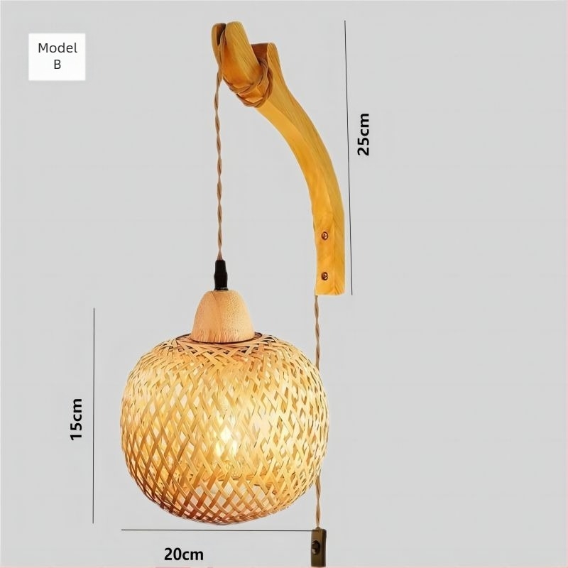 Zidna lampa s bambusovim pletenim abažura, drveni umjetnički dizajn, inspirirano tea house, japanski stil retro, kreativna lampa za spavaću sobu, 220V, 3C certifikat 2023010105591769