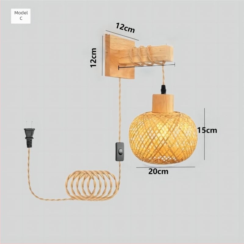 Zidna lampa s bambusovim pletenim abažura, drveni umjetnički dizajn, inspirirano tea house, japanski stil retro, kreativna lampa za spavaću sobu, 220V, 3C certifikat 2023010105591769