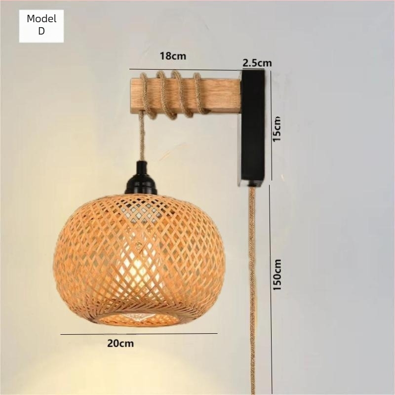 Zidna lampa s bambusovim pletenim abažura, drveni umjetnički dizajn, inspirirano tea house, japanski stil retro, kreativna lampa za spavaću sobu, 220V, 3C certifikat 2023010105591769