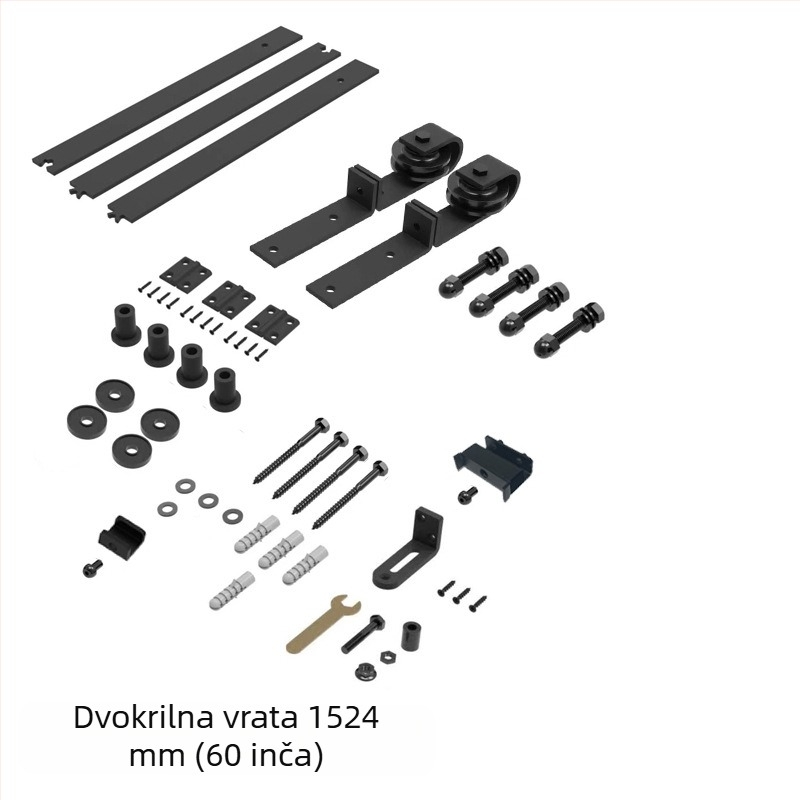 Komplet hardvera za vrata – sklopna dvostruka šina i kotači za dnevni boravak i kuhinju, otporan na habanje, premazan prahom od karbonske čelika, model JH-ZD1, moderni minimalistički stil