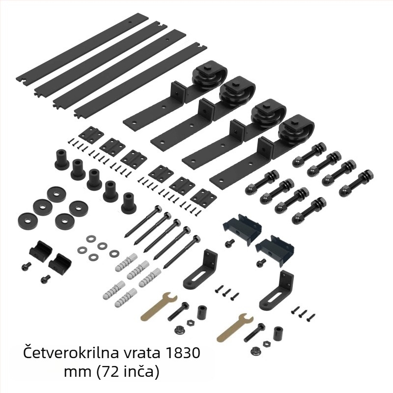 Komplet hardvera za vrata – sklopna dvostruka šina i kotači za dnevni boravak i kuhinju, otporan na habanje, premazan prahom od karbonske čelika, model JH-ZD1, moderni minimalistički stil