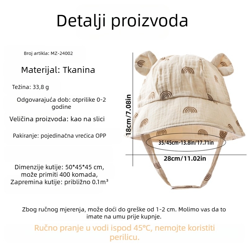 Dječja ribarska kapa s otiskom – ljeto, 100% pamuk, rub s izdignutim bridom, kupolasta kruna, zaštita od sunca i prozračnost