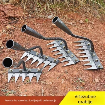 Grablja za korov s oštricom, izmjenjiva glava, višezubna za otpuštanje tla u voćnjacima (duljina zuba 100 mm)