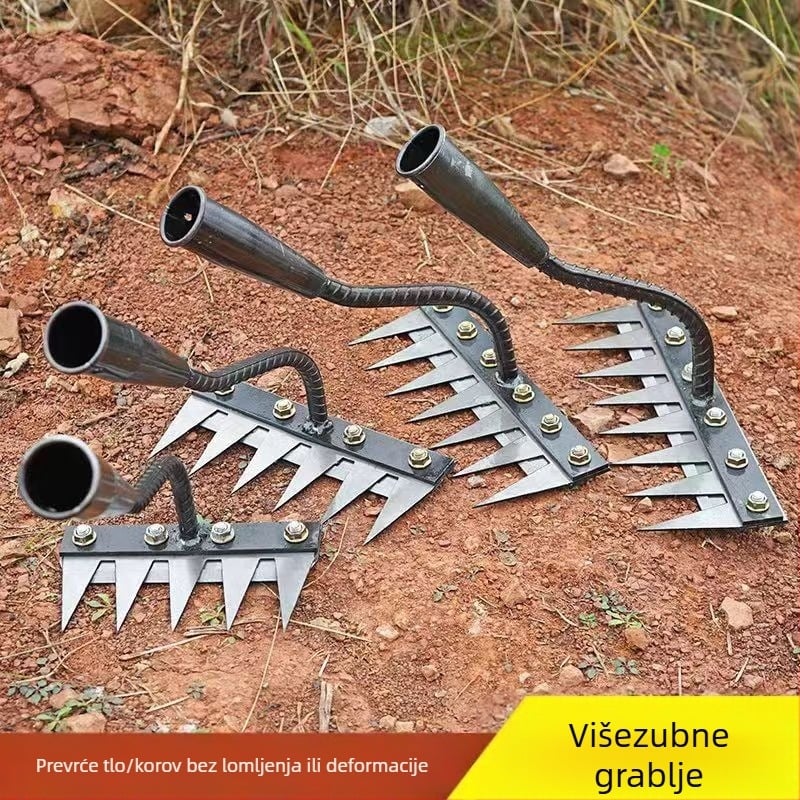 Grablja za korov s oštricom, izmjenjiva glava, višezubna za otpuštanje tla u voćnjacima (duljina zuba 100 mm)