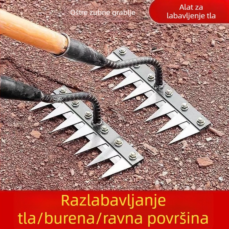 Grablja za korov s oštricom, izmjenjiva glava, višezubna za otpuštanje tla u voćnjacima (duljina zuba 100 mm)