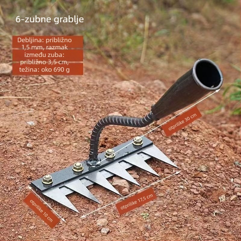 Grablja za korov s oštricom, izmjenjiva glava, višezubna za otpuštanje tla u voćnjacima (duljina zuba 100 mm)