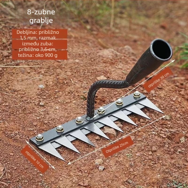 Grablja za korov s oštricom, izmjenjiva glava, višezubna za otpuštanje tla u voćnjacima (duljina zuba 100 mm)