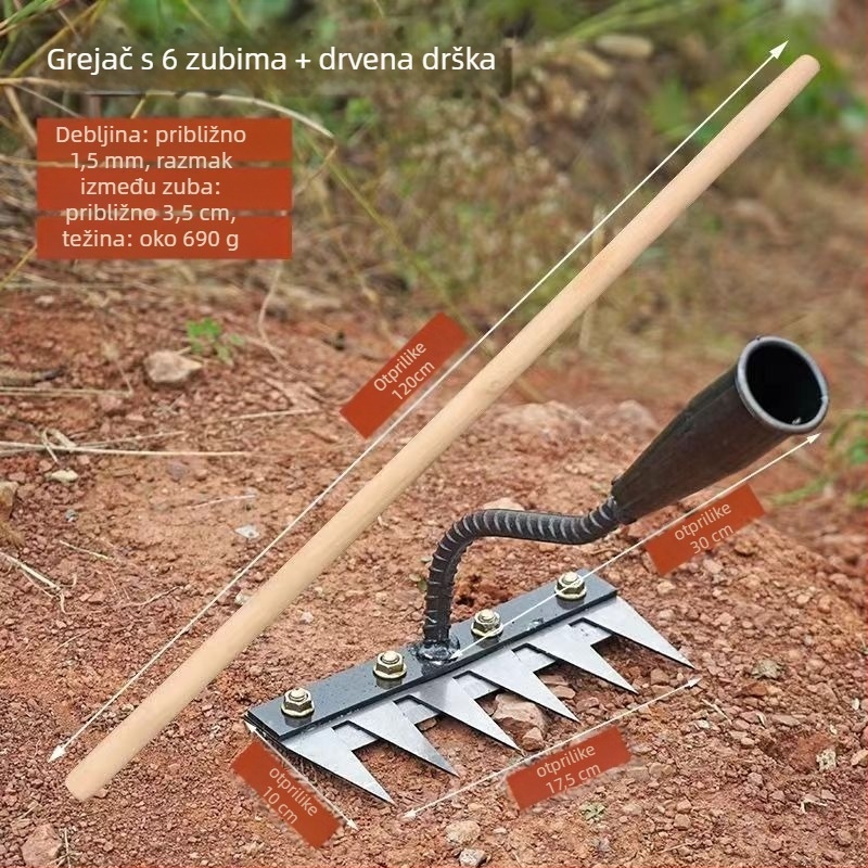 Grablja za korov s oštricom, izmjenjiva glava, višezubna za otpuštanje tla u voćnjacima (duljina zuba 100 mm)