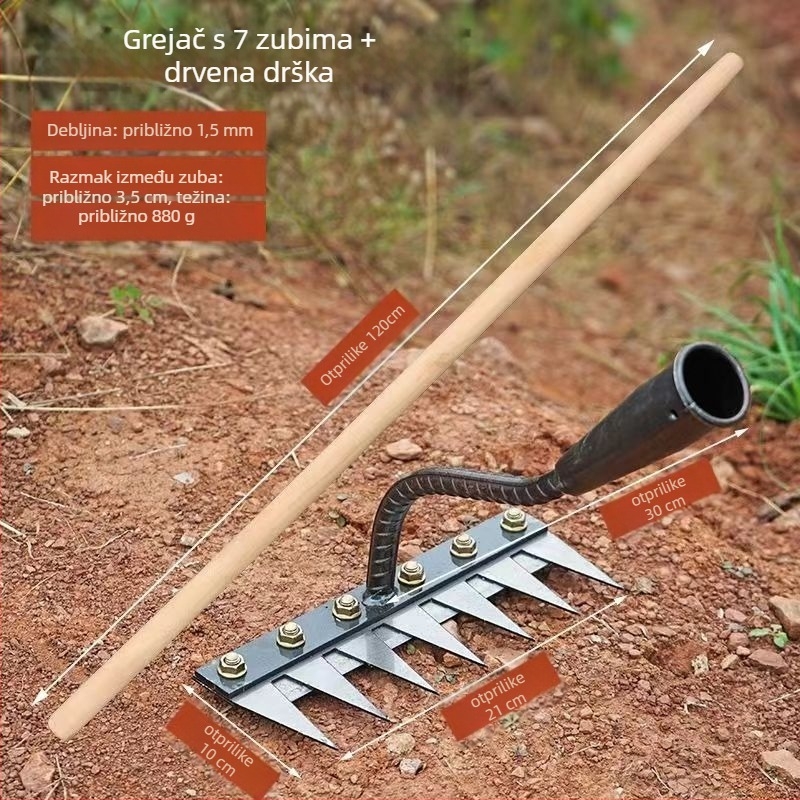 Grablja za korov s oštricom, izmjenjiva glava, višezubna za otpuštanje tla u voćnjacima (duljina zuba 100 mm)