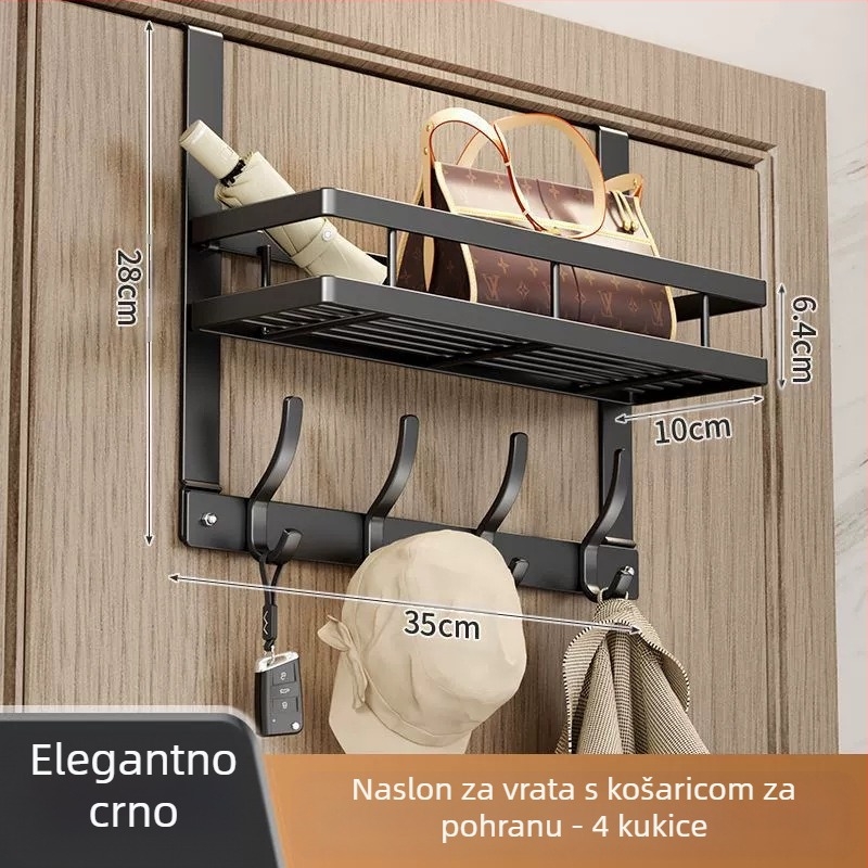 Kuka za kaput na zid bez bušenja, ljepilom za montažu iza vrata — od karbonskog čelika, sklopiva i višenamjenska