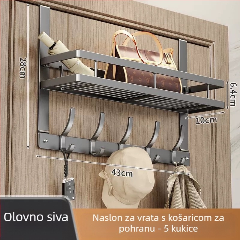 Kuka za kaput na zid bez bušenja, ljepilom za montažu iza vrata — od karbonskog čelika, sklopiva i višenamjenska