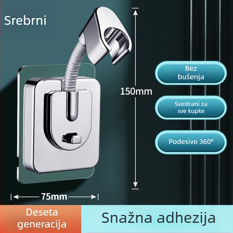 Držač za tuš glavu – baza, ugradnja bez bušenja, univerzalno podesivo, ABS, elektropliranje, model ZJ-01, moderan minimalistički stil