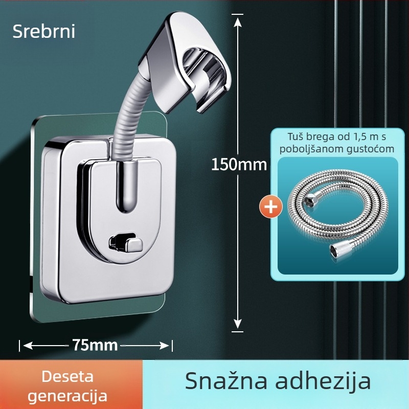 Držač za tuš glavu – baza, ugradnja bez bušenja, univerzalno podesivo, ABS, elektropliranje, model ZJ-01, moderan minimalistički stil