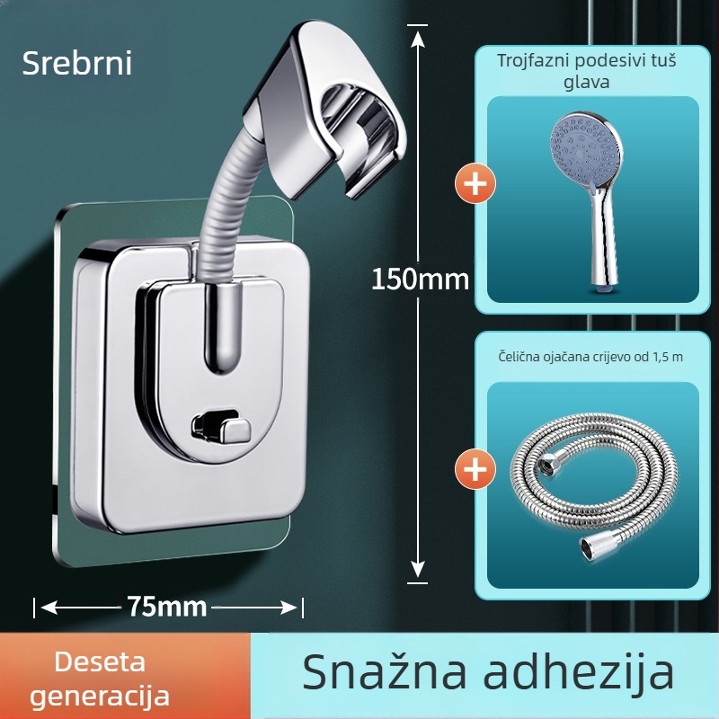 Držač za tuš glavu – baza, ugradnja bez bušenja, univerzalno podesivo, ABS, elektropliranje, model ZJ-01, moderan minimalistički stil
