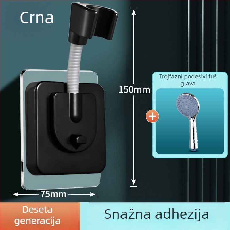 Držač za tuš glavu – baza, ugradnja bez bušenja, univerzalno podesivo, ABS, elektropliranje, model ZJ-01, moderan minimalistički stil