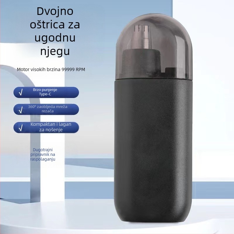 Trimer za nosne dlačice, punjiv, mini prijenosni, s uklonjivom i perivom glavom, ABS kućište.