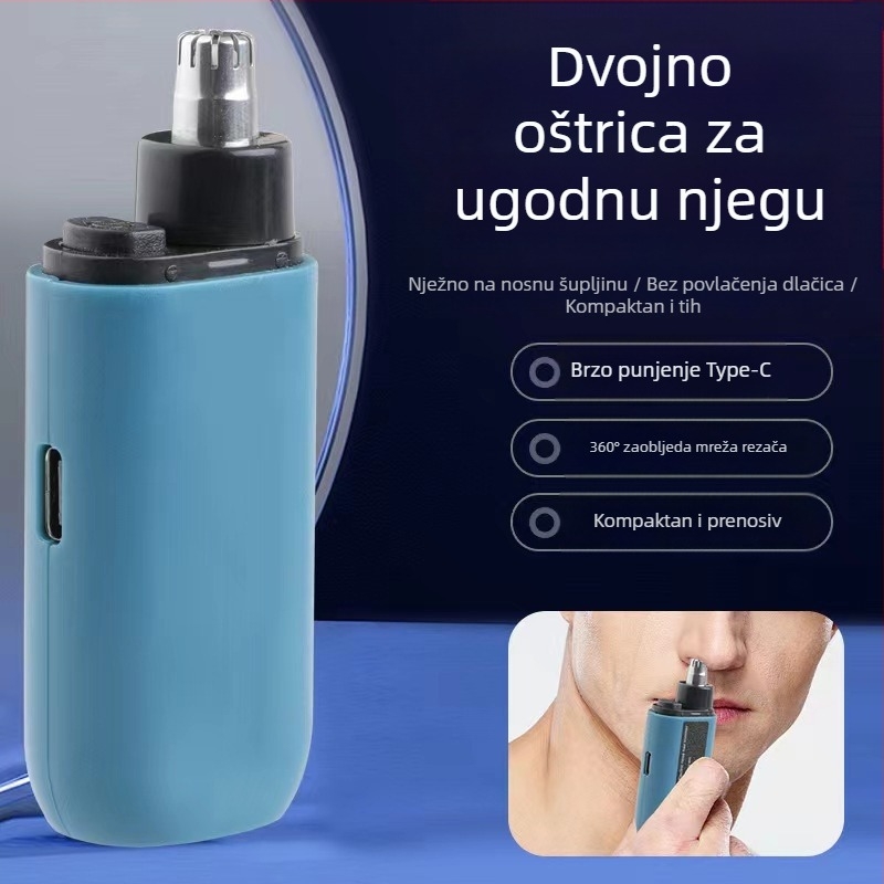 Trimer za nosne dlačice, punjiv, mini prijenosni, s uklonjivom i perivom glavom, ABS kućište.