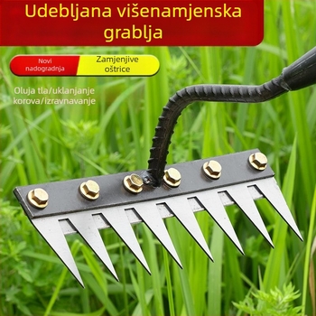Vrtne grablje i lopata – mangan čelik, petostruka konstrukcija, višenamjenski alat, prozračivanje tla i uklanjanje korova
