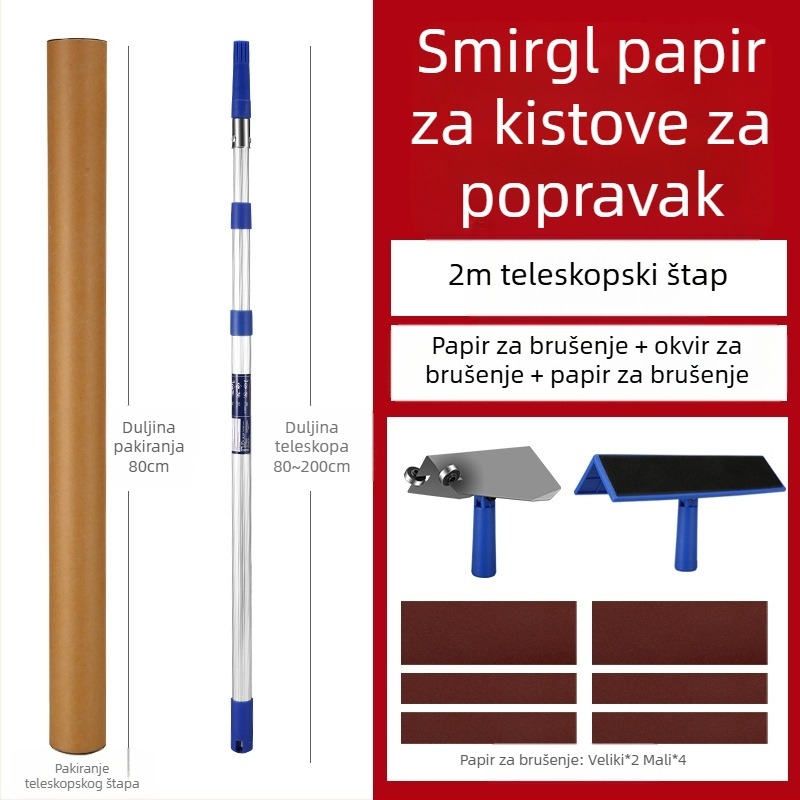 Teleskopski držač za gletanje i brušenje od aluminijskog legura, s Velcro bazom, za suho brušenje gleta na ravnim zidovima