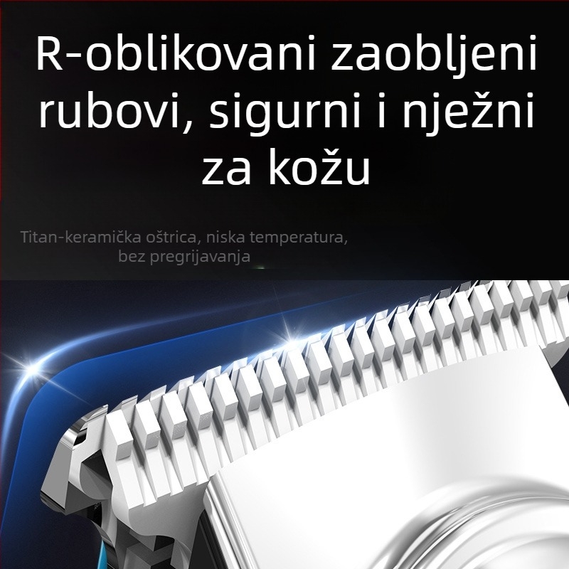Bežični električni šišač za kosu s nehrđajućim noževima i odvojivom, perivom glavom